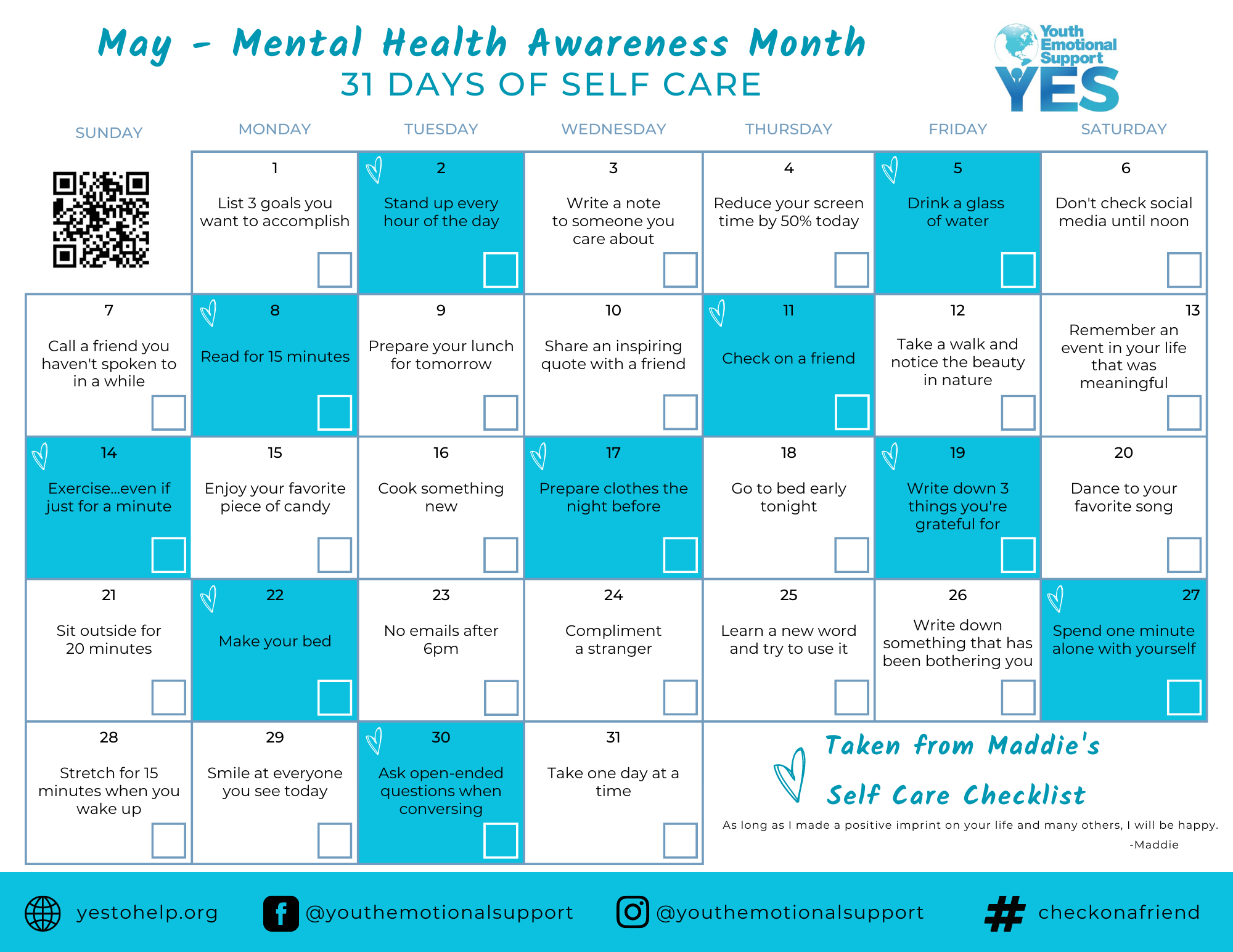 May Mental Health Awareness Calendar